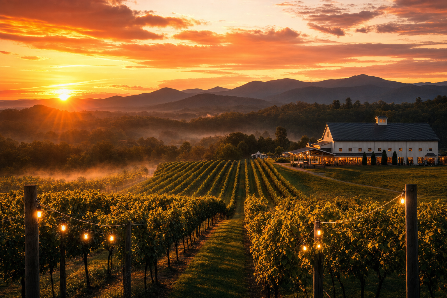 Havenwing Vineyards at golden hour.